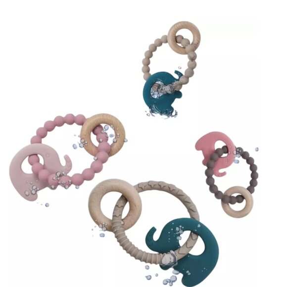 Silicone Baby Teether with Wooden Ring | Dual Hardness | BPA-Free | 2 Pcs - Picture 4 of 6